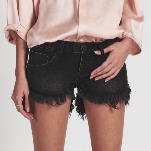 One Teaspoon Pants - One x teaspoon black short rise raw hem distressed